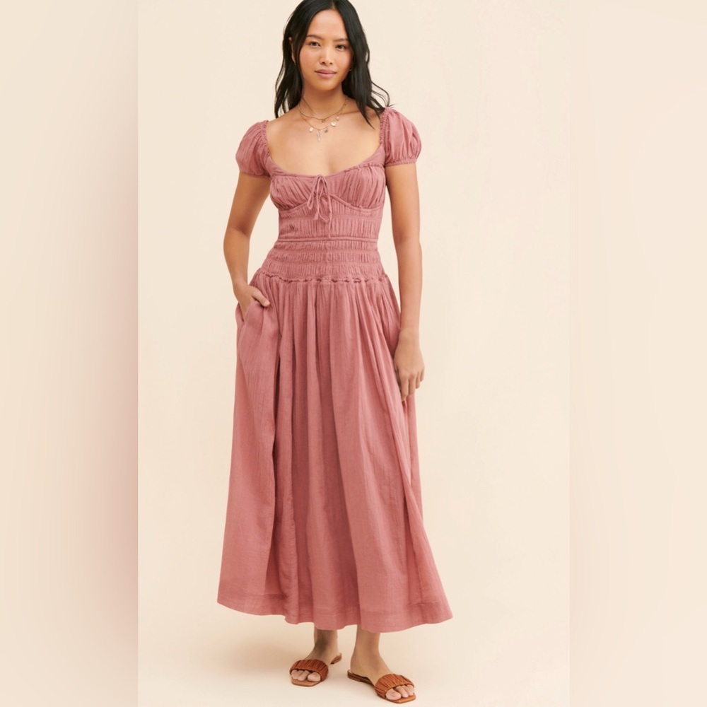 Free People Feeling Bonita Midi Dress, open back, Dusty Rose, Size L